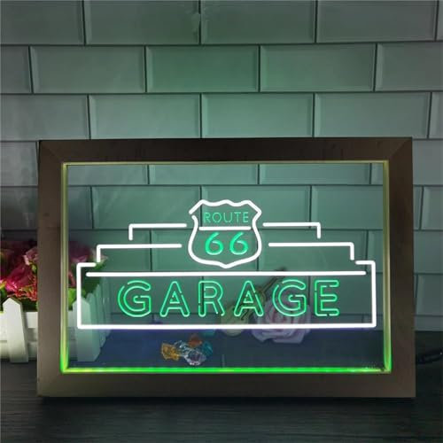 Route 66 insegna neon a led garage insegna neon led bicolore cornice foto lampada tavolo creativa camera letto scrivania luce notturna 3d in bar bar club stanza arte,G,42x32cm