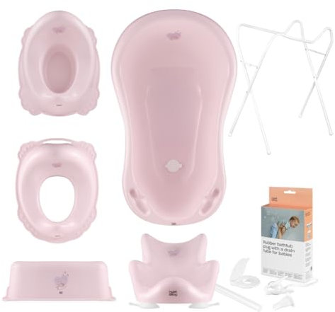 Hylat Baby Komplett-Set: Baby Badewanne mit Gestell, Badesitz und Abfluss, Kinder-Toilettensitz, Töpfchen, Kinderschemel - TÜV Rheinland zertifiziert, alles für Pflege und Hygiene - Lite-Kollektion
