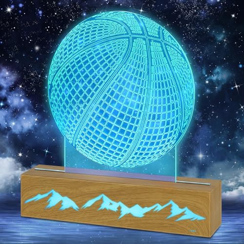 TUZELIYA Basketball Lamp,Basketball Gifts for Boys 3D Night Light Children Optical Illusion Lamp 16 Colours + 6 Modes, Perfect Gifts for Sports Basketball Fans
