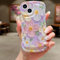 for iPhone 13 Mini Curly Wavy Case, Cute Colorful Retro Oil Painting Flower Glossy Pattern, Slim Fit Shockproof Protective Cover for Girls Women (Purple)