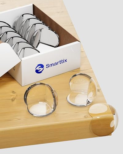 SMARTTIX Ecken- & Kantenschutz für Baby und Kinder – 12 Stück transparenter, Selbstklebender Schutz für Möbel, Tische und Wickeltische – Extra starker Halt, BPA-frei, rückstandslos entfernbar