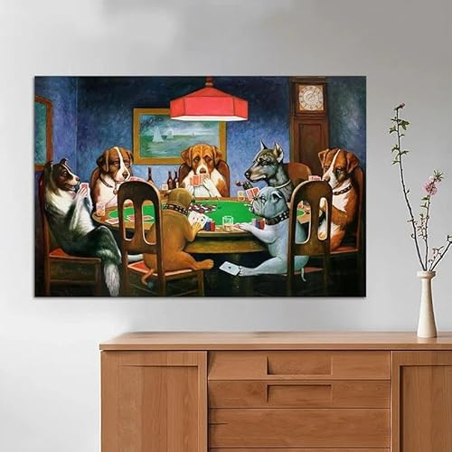Yocheng Hunde spielen Poker, berühmtes Poster, Leinwandgemälde, lustige Tierposter und Drucke, Wandkunst, Dekoration, Bild für Zuhause, Raumdekoration 50x70cm ohne Rahmen