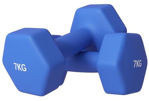 SPORTNOW 2er-Set Sechseckige und rutschfeste Kurzhanteln 2x7 kg für das Training, Metall- und Kunststoffhanteln, 22,5x10,5x10,5 cm, blau