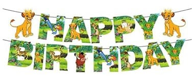 Damoff Decoración Fiesta Cumpleaños Rey León Pancartas y Guirnalda de Cumpleaños Lion King, Poliéster, Orange, Brown, Gold
