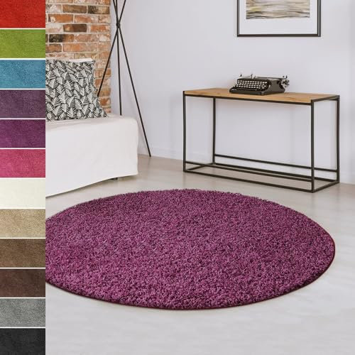 casa pura Teppich Wohnzimmer rund 120cm Durchmesser, Berry weicher & Flauschiger Shaggy Hochflor Wohnteppich für Schlafzimmer, Flur, Kinderzimmer Teppich Flur mit Anti-Rutsch Unterseite Barcelona