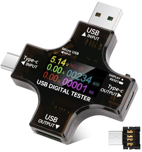 Fastsaw Tester di tipo C e USB 2 in 1, misuratore di potenza multifunzione DC 3,6-32 V 0-8 A, display LCD digitale IPS, supporto tensione multimetro, protocolli OTG e ricarica rapida multipla