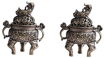 PRETYZOOM 2 STK Löwen-Räuchergefäß aus Messing Räucherofen Brenner Stabbrenner Antikes Räucherstäbchenhalter Kupferner Duftbrenner Räuchergefäß Schmuck Dekoration Räuchergefäß Brown