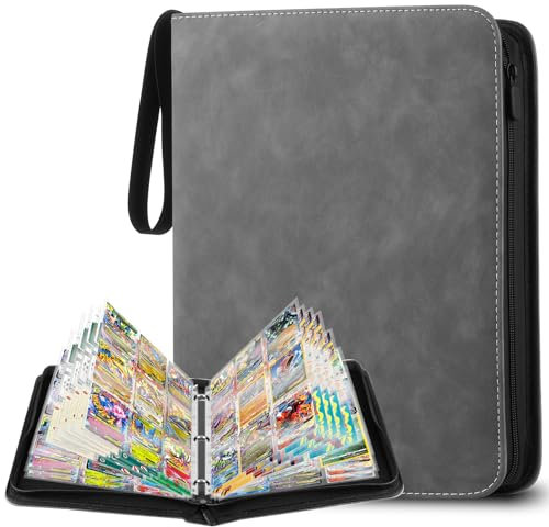 YSWOVUO Album Porta Carte, 900 Tasche Album Carte Collezionabili, Raccoglitore Carte, Libro Porta Carte Impermeabile, Grigio