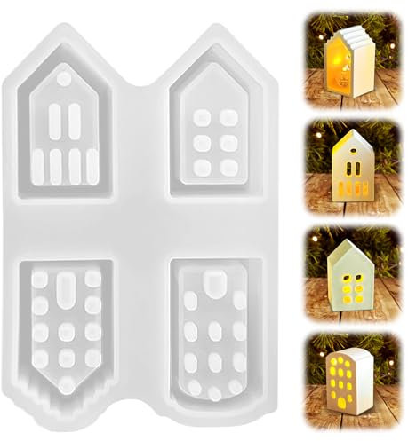 Moules en silicone pour maisons, moule en silicone 3D pour maison, moule de Noël, mini maison, moule en silicone, bougeoir (B)