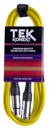 Premium XLR Cable for a Clear Audio Signal with Balanced Male to Female Microphone Lead, plus Cable Tie, for professional DJ, stage and studio (Yellow, 10m)