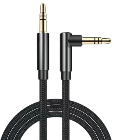 Panlouting Cavo Audio Aux 3,5mm | 2 Metri | Angolo Retto 90 Gradi | Cavo a Spina Nyloneflecht per Auto, Cuffie, Altoparlanti, Impianto Stereo