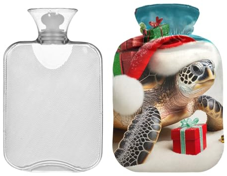 Christmas Sea Turtle Hot Water Bottle with Cover, 2 Liter Hot Water Bag for Pain Relief Hot Water Bottles with Covers, Hot Therapy