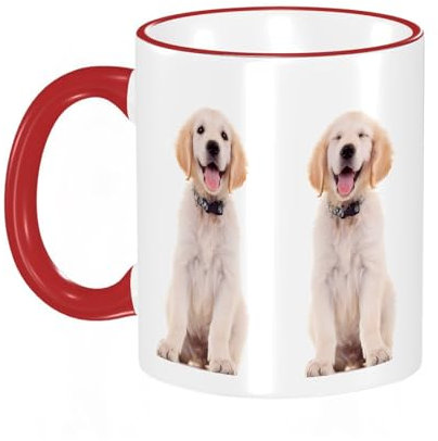 KDWJS Tasse Keramik Kaffeetassen Große 11oz Tassen 330ml Trinkgläser Mit Griff Personalisierte Geschenk Weiß,Zwei emotionale Posen eines glücklichen und verspielten, hechelnden Haushundes