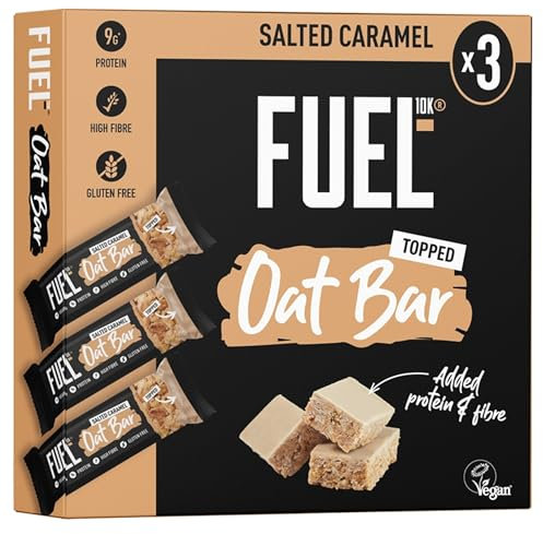 FUEL10K Salted Caramel Oat Bars, High in Protein & Fibre, 135 g (3 x 45 g Bars)