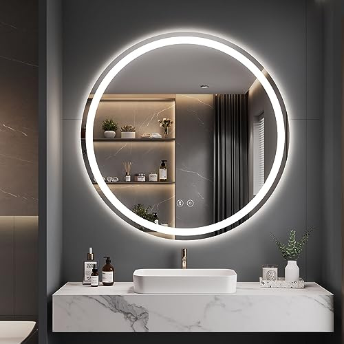 Dripex Miroir Salle de Bain Anti-buée 70cm, Miroir LED Rond avec Haut-Parleur Bluetooth, 3 Couleurs, Dimmable, Interrupteur Tactile