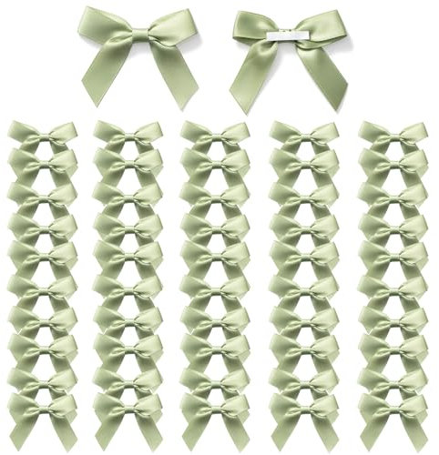 MORSUNBELA Schleifen Deko Kleine Grün Geschenkschleifen Selbstklebend Schleife Geschenk für Valentinstag Hochzeit Weihnachten Dekoration Karte Herstellung 50 Stück