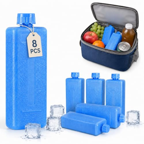 jojofuny Ice Packs for Cooler 8 Pcs, Mini Ice Blocks for Air Conditioning Unit, Slim Freezer Packs for Lunch Box, Reusable Crystal Bricks for Portable Air Cooler Fan, 11.5cm