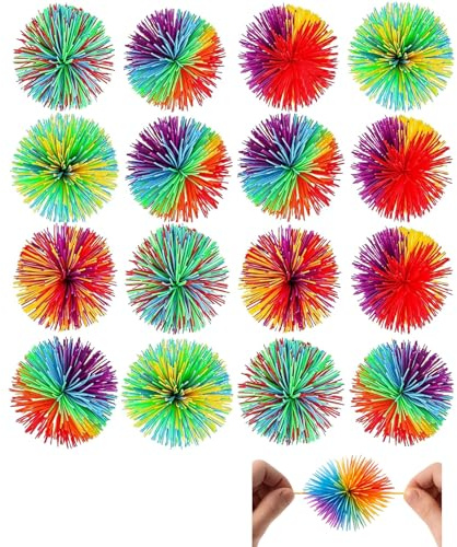 PcvGef 16 Stück Wuschelball 6.5cm, Bunte Gummibälle, Sensorische Spielbälle für Stressabbau, Outdoor Spielzeug Bälle