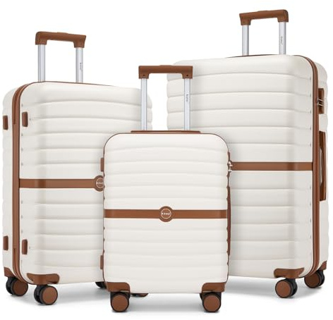Kono 3PCS ABS+PC Hard Shell Suitcase Set: Cabin, Medium, Large Luggage | 3-in-1 20/24/28in Trolley Set, Silent 360° Wheels & Lock, Airline Approved for Business, City Breaks & Family Overseas Trips