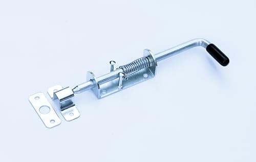 UHRIG Federriegel, Türriegel verzinkt, Torriegel, Bolzenriegel, Riegelverschluss, Torfeststeller für Gartentor (Riegel mit Feder, Grundplatte 35 mm breit)