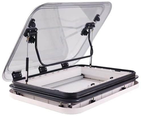 YCNLYSSR Dachlüfter für Wohnmobile, großes Dachfenster-Lüftungsset für Wohnmobile mit LED-Beleuchtung, universelle Dachluke für Wohnmobile mit Netzen und Sonnenschutz, 50 x 50 cm