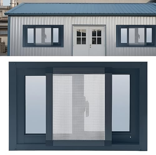 Schuppenfenster mit Verriegelung, Fliegengitter und Gehärtetem Glas 80x80cm 80x120cm 150x120cm Lüftung Aluminium Schiebefenster(59X47.2IN/150X120CM)