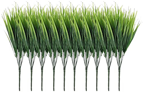 Takingup Piante di di grano artificiale in plastica da 10 pezzi da 16 pollici, arbusti verdi finti per decorazioni per la casa all'aperto e piante di finta