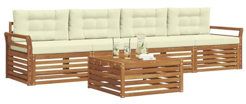 vidaXL Outdoor-Sofagarnitur mit Kissen 5 pcs Natur und Creme, Gartenlounge, modernes Outdoor-Sofa, Sitzmöbel für die Terrasse, langlebige Komfort-Einheit