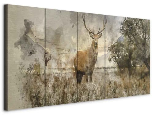 murando - Grand Tableau Décoration Murale Chambre, Nature, 200x80 cm | Clous Inclus, Impression sur Toile, Tableaux, Posters et Arts Décoratifs, Vert, Arbres Cerf Paysage Animaux, Fabrication EU