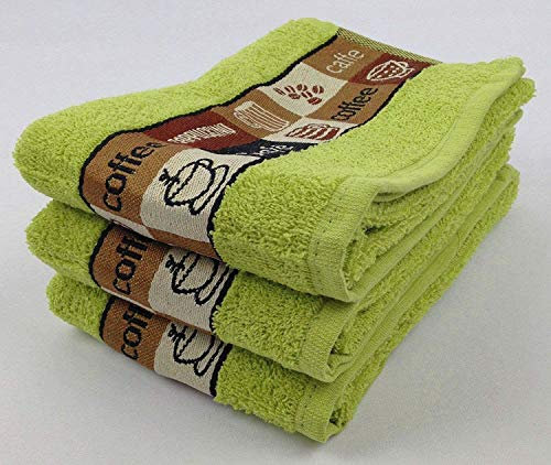 Riggs 3 PACK Luxury Kitchen Hand Tea Towel, Cafe Cafe Coffee Cups (Lime Green)