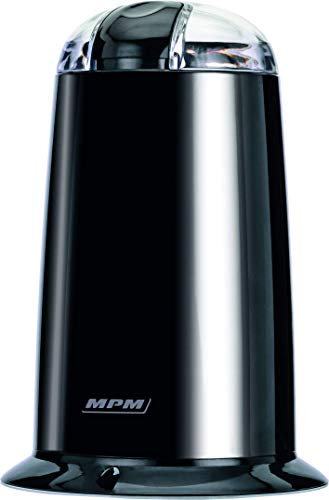 MPM MMK-07/C Kleine elektrische Kaffeemühle, Gewürzsamen und Nüsse, Doppelmesser aus Edelstahl, 40g/Min. Kapazität 40g, 140W, Black