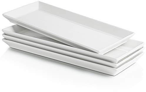 Sweese Weiße rechteckige Teller, Porzellan-Servierteller für Partys, 29 cm, 4 Stück