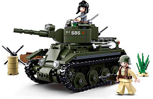 WWII - Leichter Alliierten Panzer (347 Teile) [M38-B0686], Spielset, Klemmbausteine, Für Kinder ab 4 Jahren, mit Spielfigur, Army WWII, Sluban SL95557