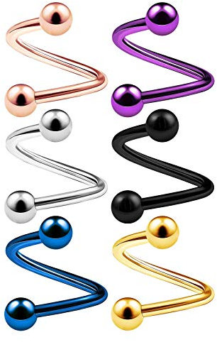 KJM FASHION 6 STK Eloxiert Chirurgischer 316-l-stahl Twister 1,2mm 16 Gauge 8mm 5/16 Inch 3mm Kugel Cartilage Tragus Helix Lip Ohrringe Piercing Schmuck 3862