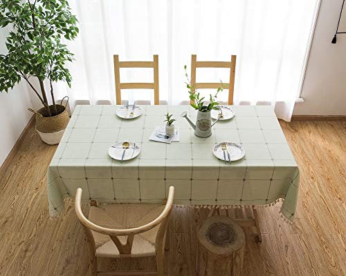 Lanqinglv Quaste Tischdecke 90x90 Grün Kariert Baumwolle und Leinen Tischtuch Couchtisch Tischdecke Quadratisch Abwaschbar Küchentischabdeckung für Speisetisch (90x90,Grün)