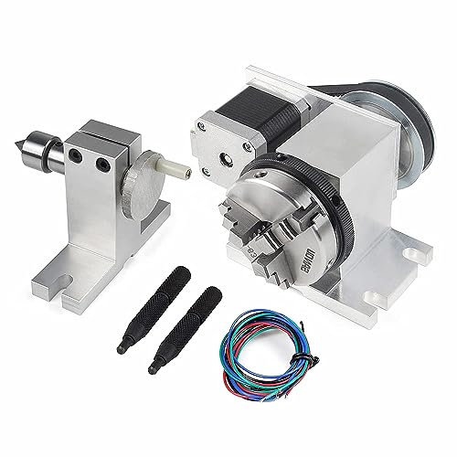 CNC-Fräsmaschine, Drehachse, CNC-Fräser, Drehtisch, eine Achse, 4. Achse, 65 mm, Bohrfutter, Teilkopf mit Nema17 Schrittmotor mit 54 mm Reitstock Reduzierverhältnis 4:1 für CNC-Gravurmaschine