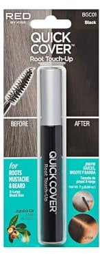 RED by KISS Quick Cover Root Touch Up Rescue (Black), Mascara Natural Water-Resistant Temporary Gray Concealer Cover Up Brush for Hair Mustache & Beard, Formulated with Jojoba Oil