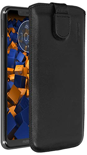 mumbi Echt Ledertasche kompatibel mit Motorola One Hülle Leder Tasche Case Wallet, schwarz