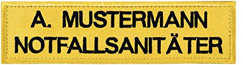 PACOTEX Namensschild bestickt mit eigenem Namen personalisiert Stickschild in vielen Größen und Farben mit Klett (140x38mm, gelbgold)
