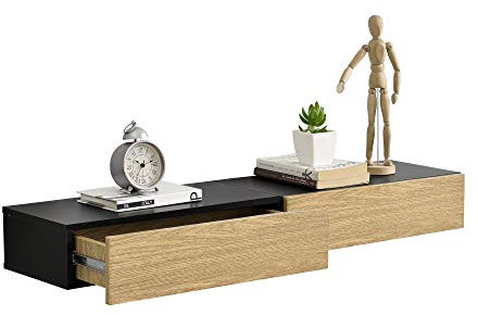 [en.casa] Set de 2 Étagères Murales avec Comptoir Panneau de Particules Noir Bois 2 x 50x24x12cm