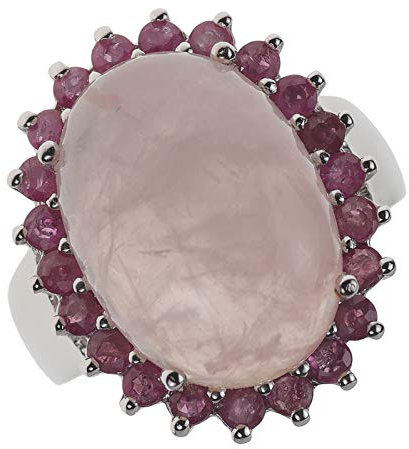 LaLuna Entourage Damen Ring echt 925 Sterling Silber mit Rubin und Rosenquarz 68/21,6 mm Damenring