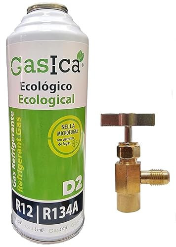 REPORSHOP - 1 Botella Gas Gasica D2 226g + Valvula Alternativo R12, R134A Freeze
