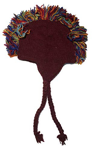 Trendofindia Coole Hippie Goa Irokese Strickmütze Mütze Nepal (Bordeaux Bunt)