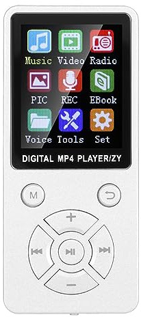 Lettore Bluetooth MP3, Mini Radio Bluetooth Portatile/Registrazione/Video/E-Book/Cronometro Lettore Musicale Studente con Pulsante Tattiche a Otto Carte, Supporto Scheda di Memoria 32G(Bianco)