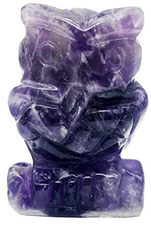 favoramulet 3,8 cm handgeschnitzte Amethyst-Steine, Eule, Vogel-Statue, Taschen-Heilfigur, Skulptur, Tierskulptur