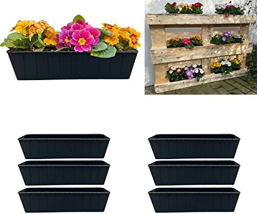 Set di 6 fioriere da balcone adatte per pallet europei, per fiori, erbe e frutti, 37 cm, 6 pezzi