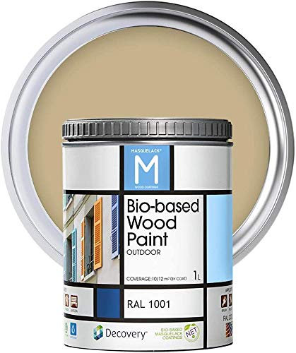 MASQUELACK M Impregnante per Legno Esterno - Giallo - RAL 1001-1 Litro - Protegge dall'Acqua, Umidità e Raggi UV - Vernice Naturale ad Alta Copertura e Rifinitura Semi Opaca - Asciugatura Veloce