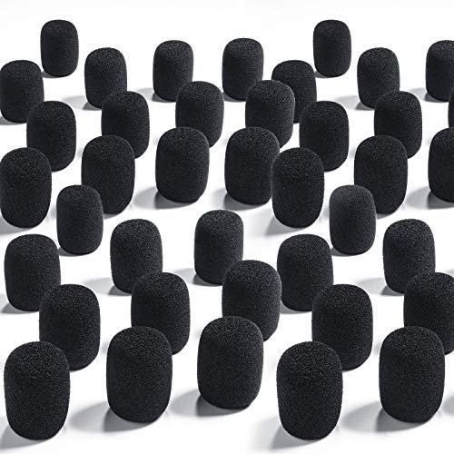 Weewooday 50 Pcs Mini Mic Covers Foam Microphone Windscreen Headset, Black