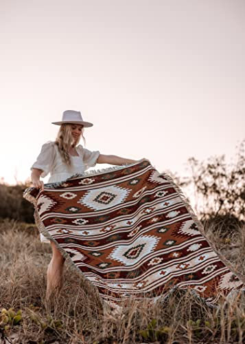 Peel Forest Azteken-Bohemien-Decke für Couch Überwürfe,Picknick, Stranddecke Navajo,Geometrisch,Überwurf, Wohnmobil,Rot 50X60