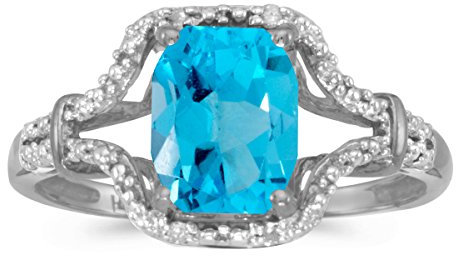 LXR 14k Weißgold Smaragd-cut Topas und Diamant Ring 1.5 ct